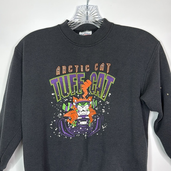 Vintage Santee Arctic Cat Tuff Cat Snowmobile Black Sweatshirt Size Kids Medium - Picture 2 of 13